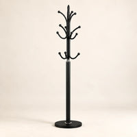 Porte-manteau moderne noir base marbre 180 cm : vue de trois-quarts depuis la gauche