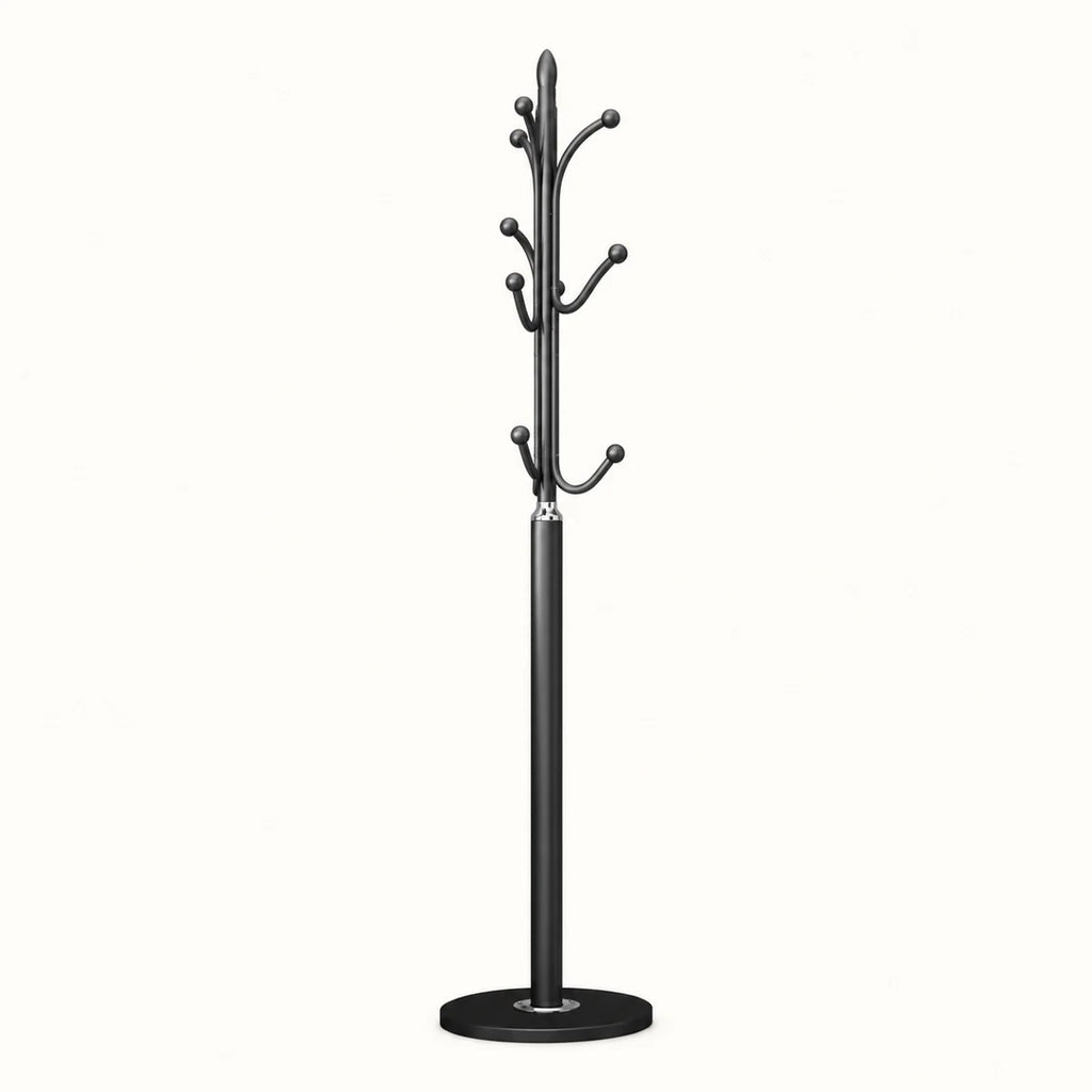 Porte-manteau moderne noir base marbre 180 cm : vue de profil du modèle complet