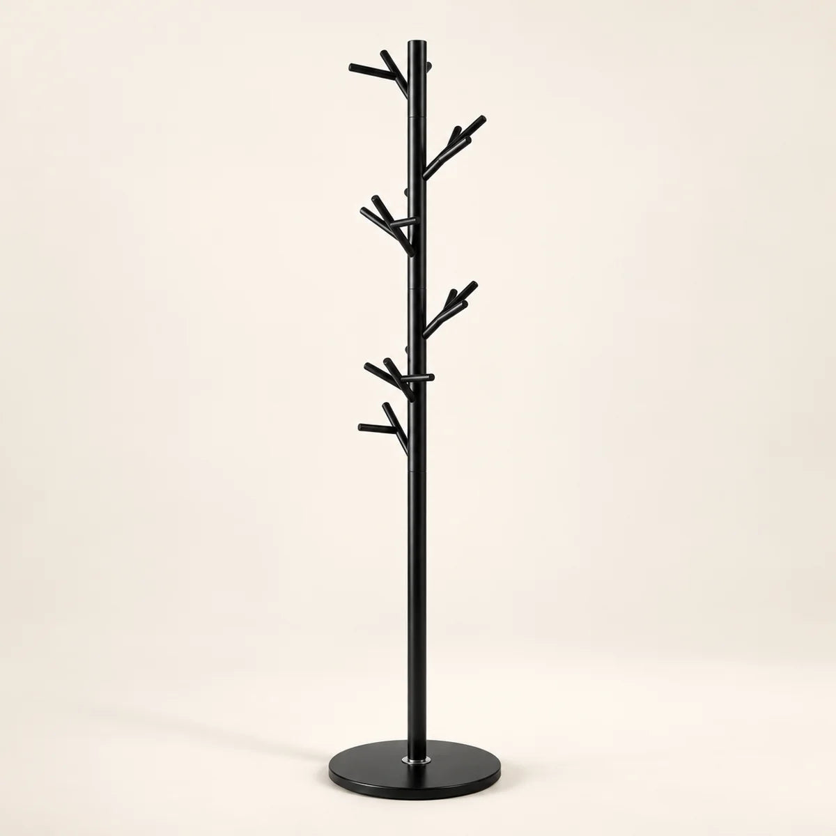 Porte-manteau moderne noir base plastique 175 cm : vue de trois-quarts depuis la gauche