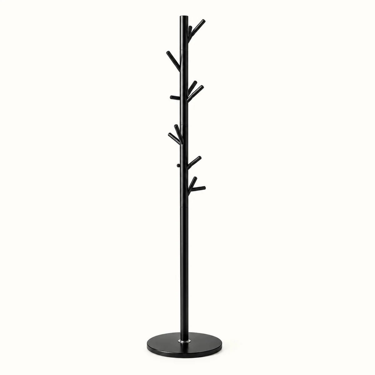Porte-manteau moderne noir base plastique 175 cm : vue de profil du modèle complet