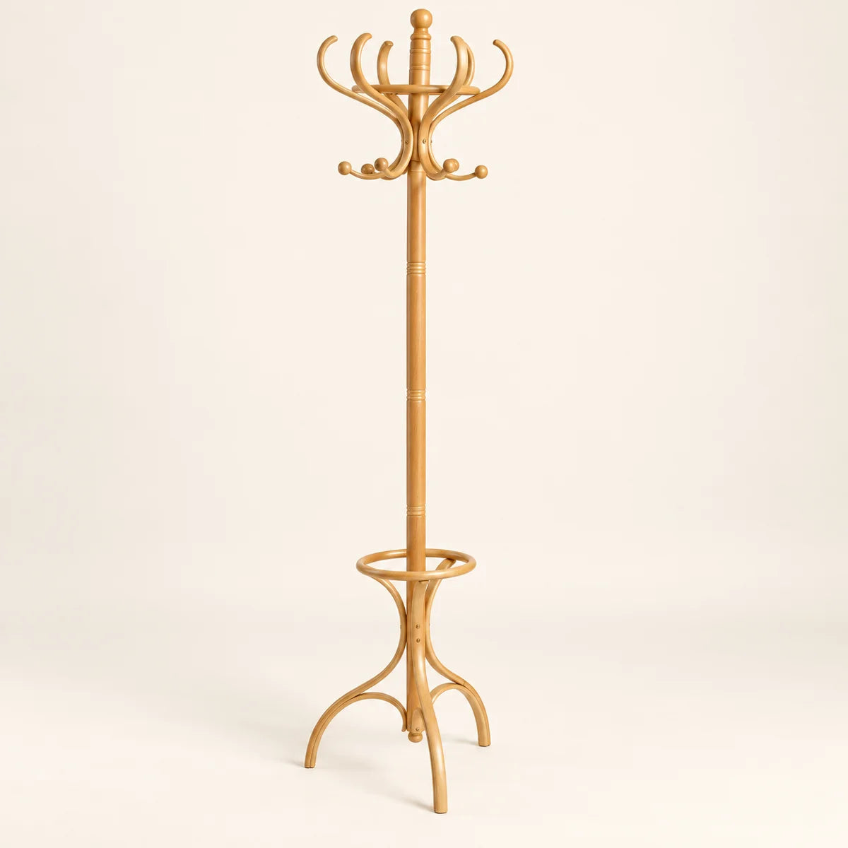 Porte-manteau perroquet bois clair 182 cm : vue de trois-quarts depuis la gauche