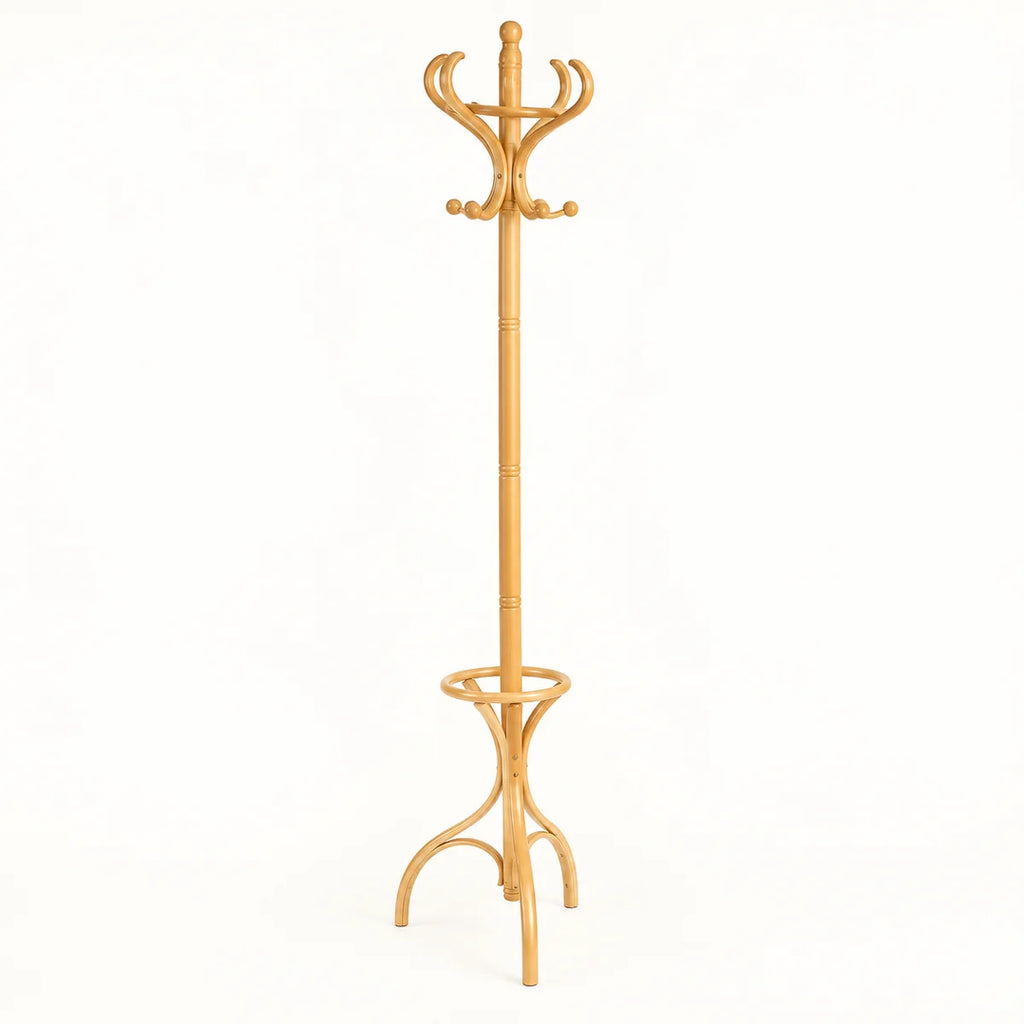 Porte-manteau perroquet bois clair 182 cm : vue de profil du modèle complet