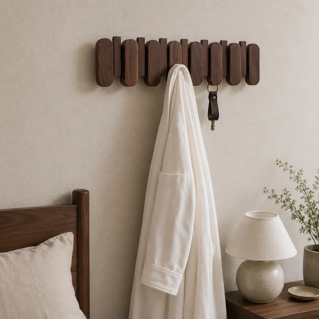 Porte-manteau noyer mural bois massif, lifestyle entrée moderne