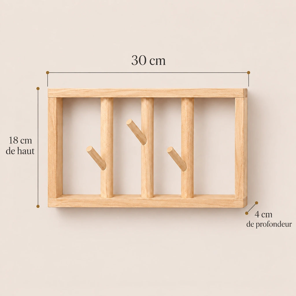 patère murale bois naturel 30 cm 3 patères – dimensions du produit