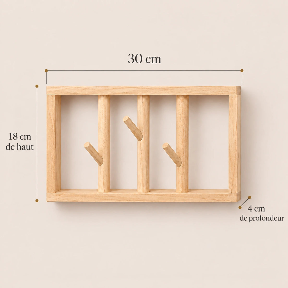 patère murale bois naturel 30 cm 3 patères – dimensions du produit