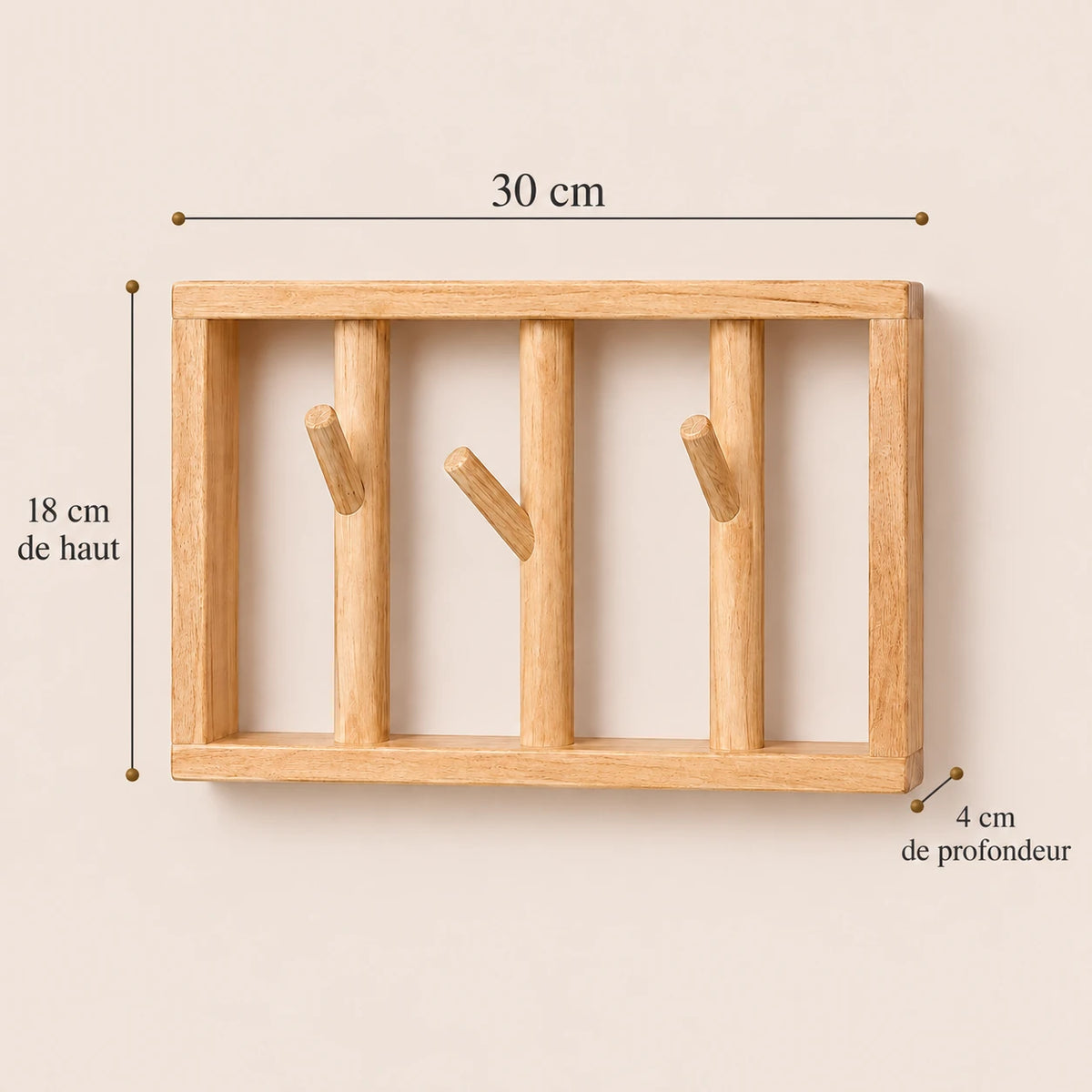 patère murale bois vernis 30 cm 3 patères – dimensions du produit
