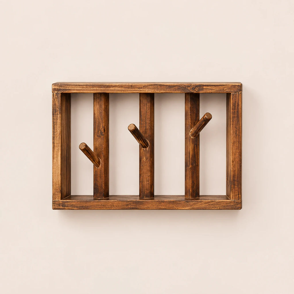 patère murale bois vintage 30 cm 3 patères – vue principale sur fond beige