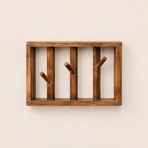 Patère murale bois vintage 30 cm - finition rétro