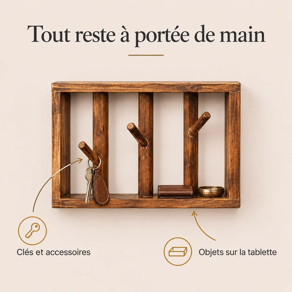 patère murale bois vintage 30 cm 3 patères – utilisation au quotidien