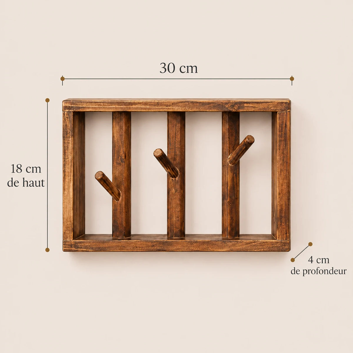 patère murale bois vintage 30 cm 3 patères – dimensions du produit