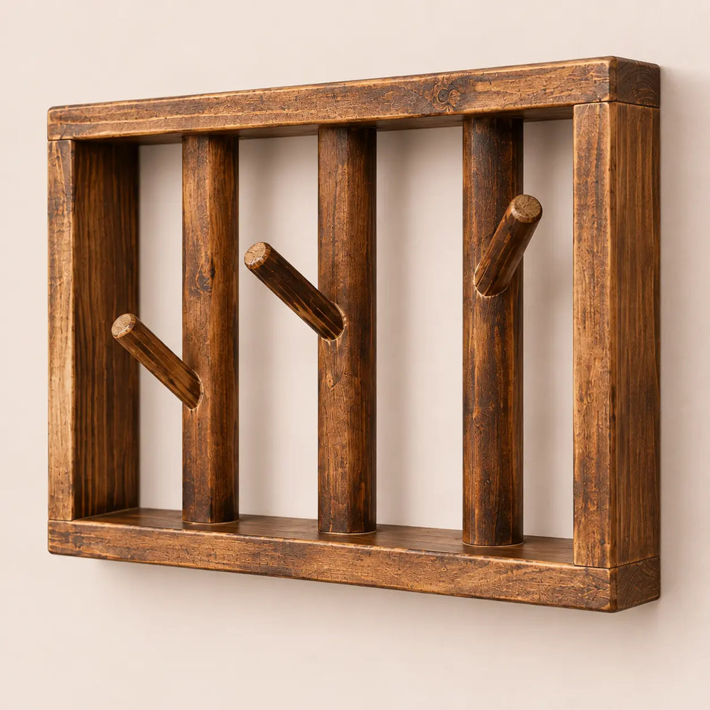 patère murale bois vintage 30 cm 3 patères – détail de finition