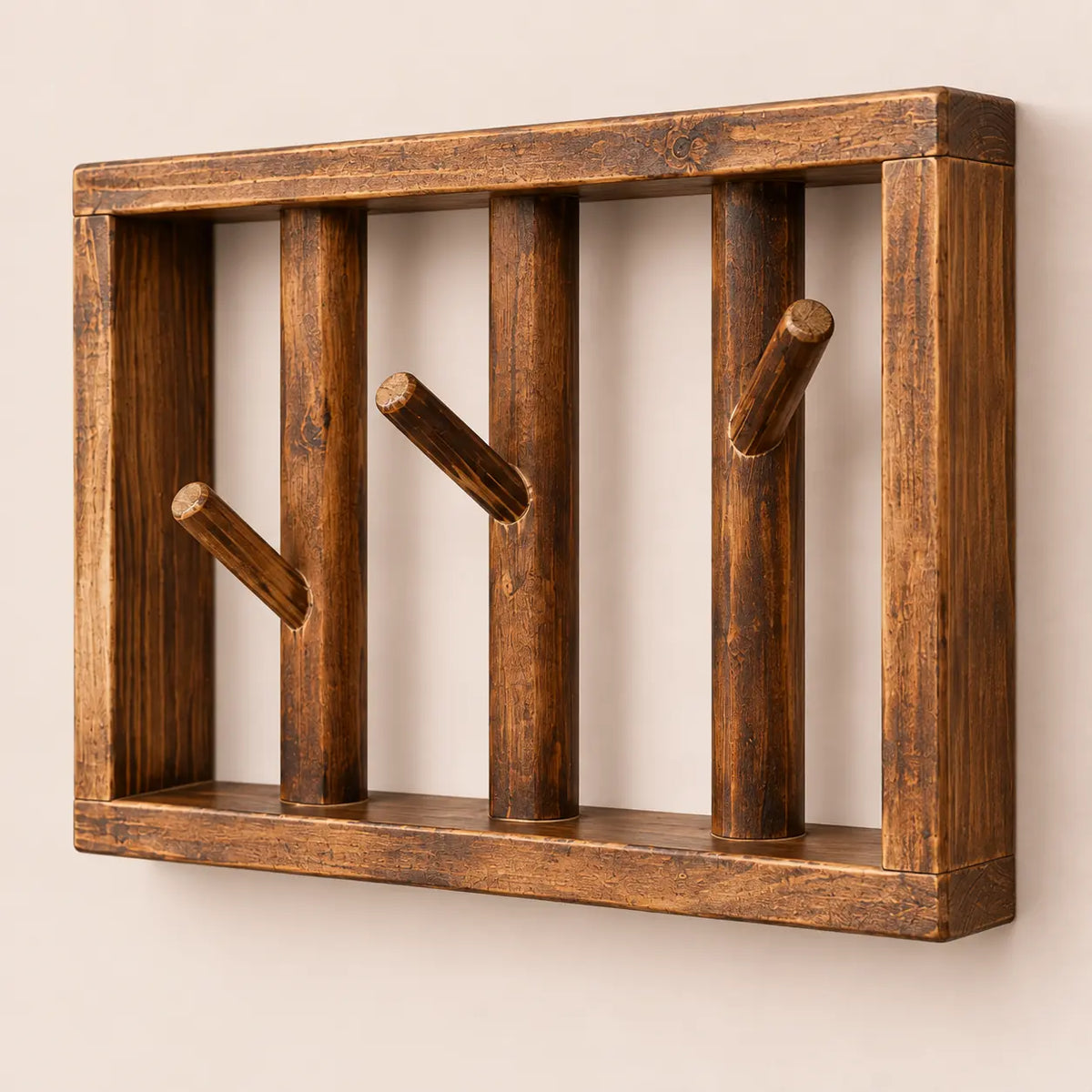 patère murale bois vintage 30 cm 3 patères – détail de finition