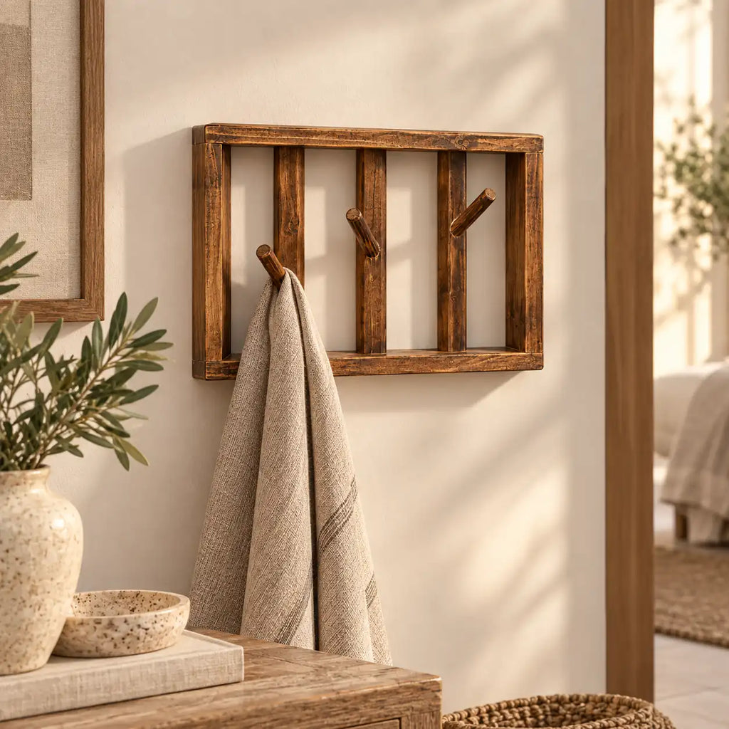 patère murale bois vintage 30 cm 3 patères – mise en situation dans un intérieur