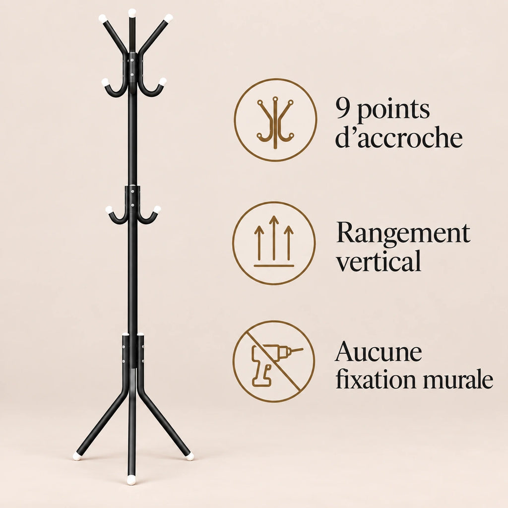 porte-manteau sur pied noir 9 patères 166 cm – bénéfices et rangement