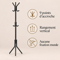 porte-manteau sur pied noir 9 patères 166 cm – bénéfices et rangement