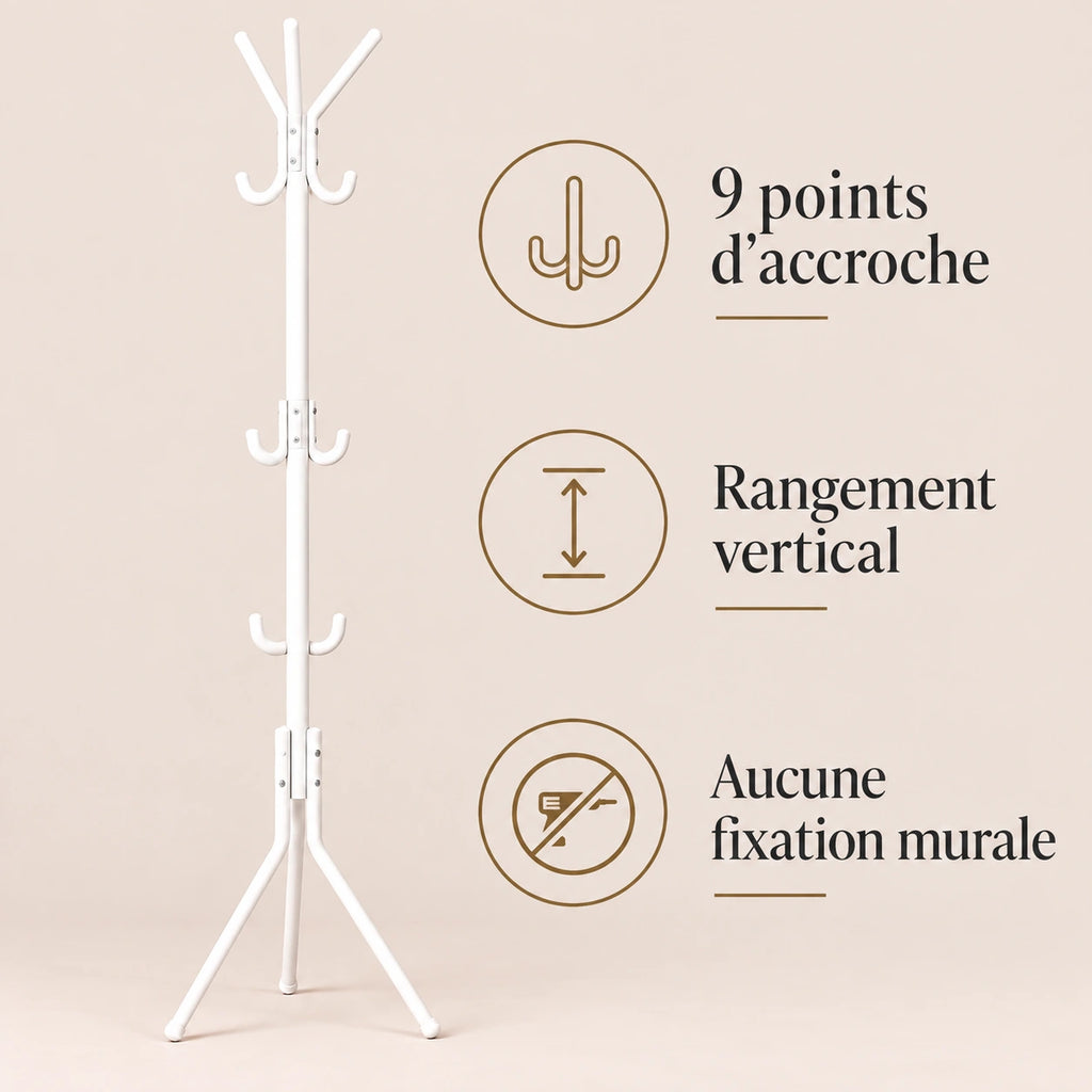 porte-manteau sur pied blanc 9 patères 166 cm – bénéfices et rangement