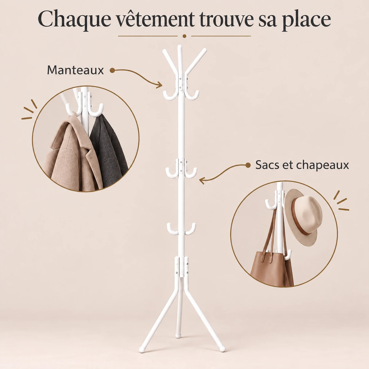 porte-manteau sur pied blanc 9 patères 166 cm – utilisation au quotidien