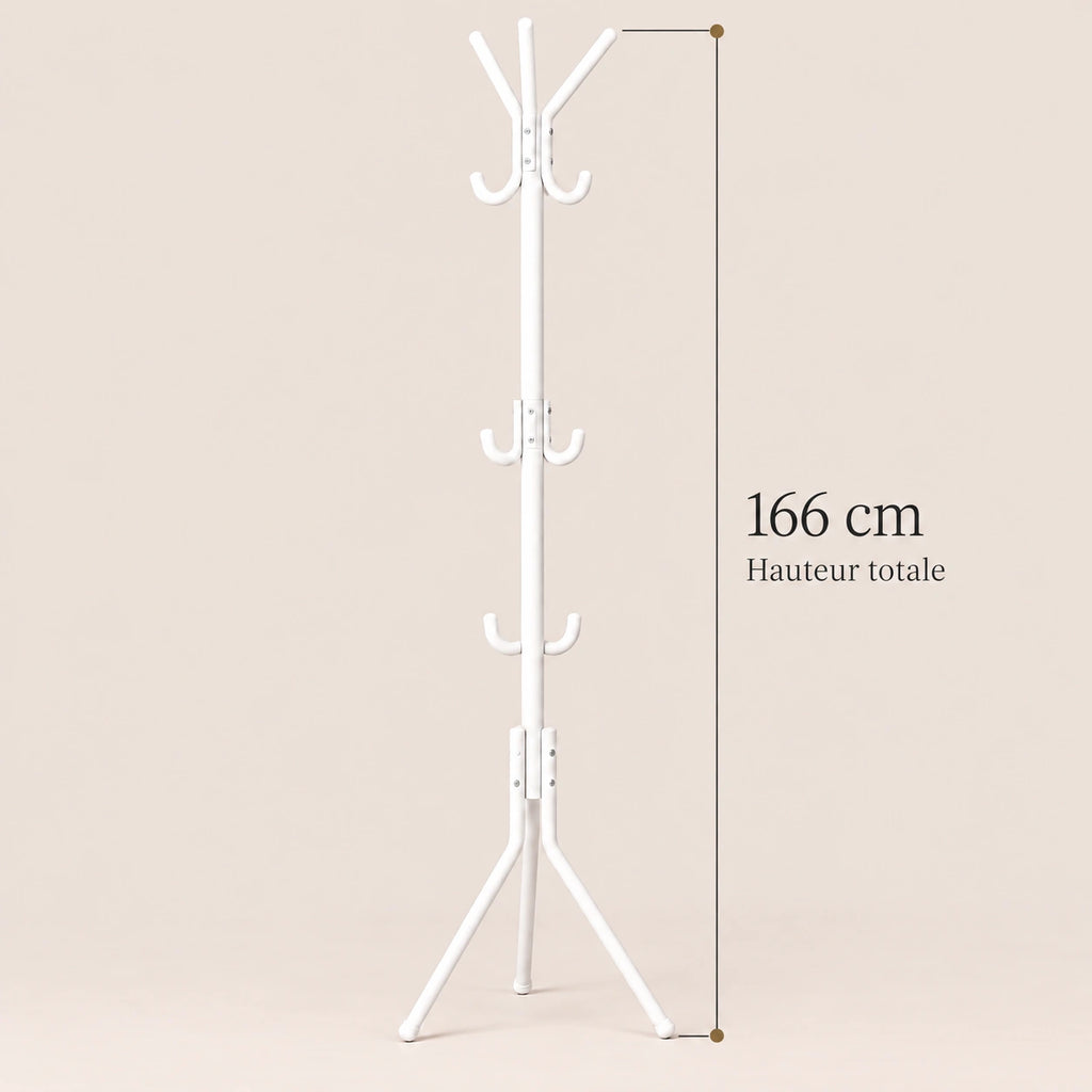 porte-manteau sur pied blanc 9 patères 166 cm – dimensions du produit