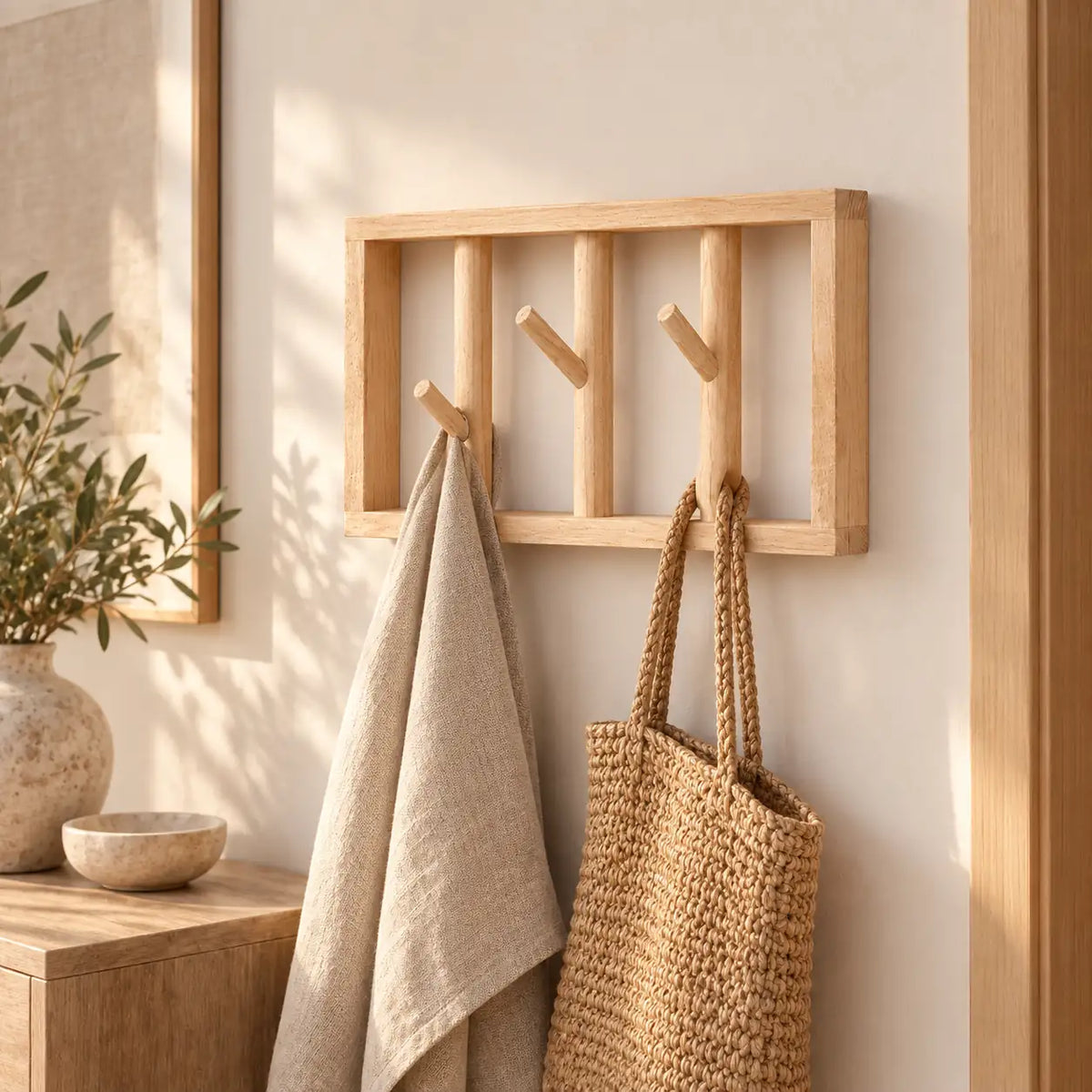 porte-manteau mural bois avec tablette – mise en situation dans un intérieur