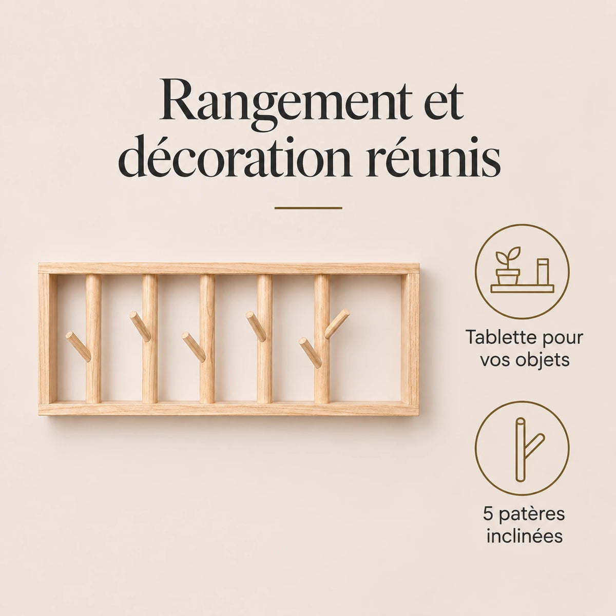 porte-manteau mural bois naturel 50 cm 5 patères – bénéfices et rangement
