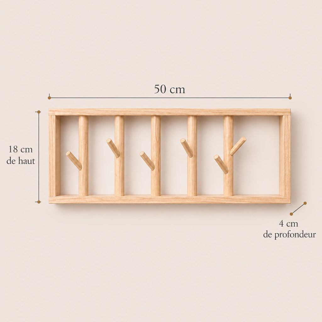 porte-manteau mural bois naturel 50 cm 5 patères – dimensions du produit