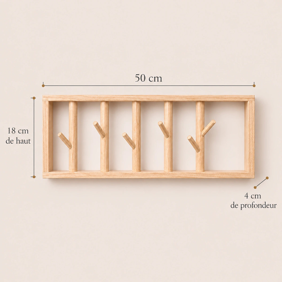 porte-manteau mural bois naturel 50 cm 5 patères – dimensions du produit