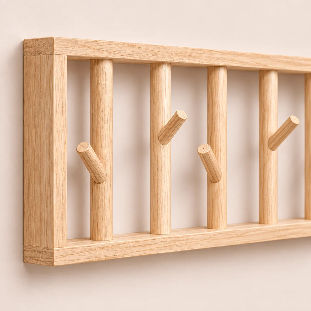 porte-manteau mural bois naturel 50 cm 5 patères – détail de finition