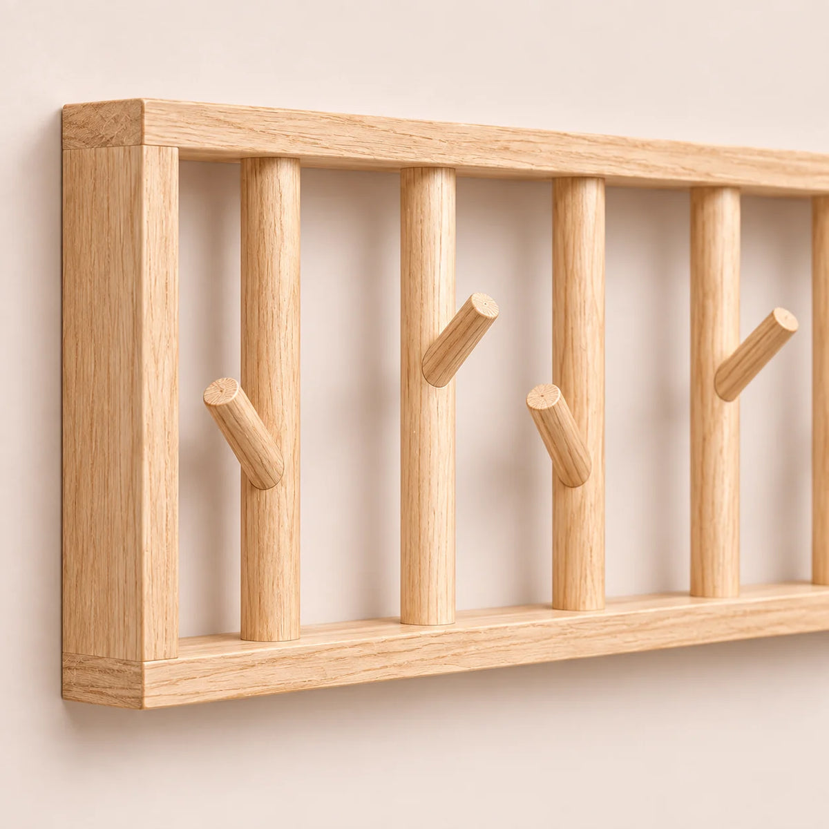 porte-manteau mural bois naturel 50 cm 5 patères – détail de finition