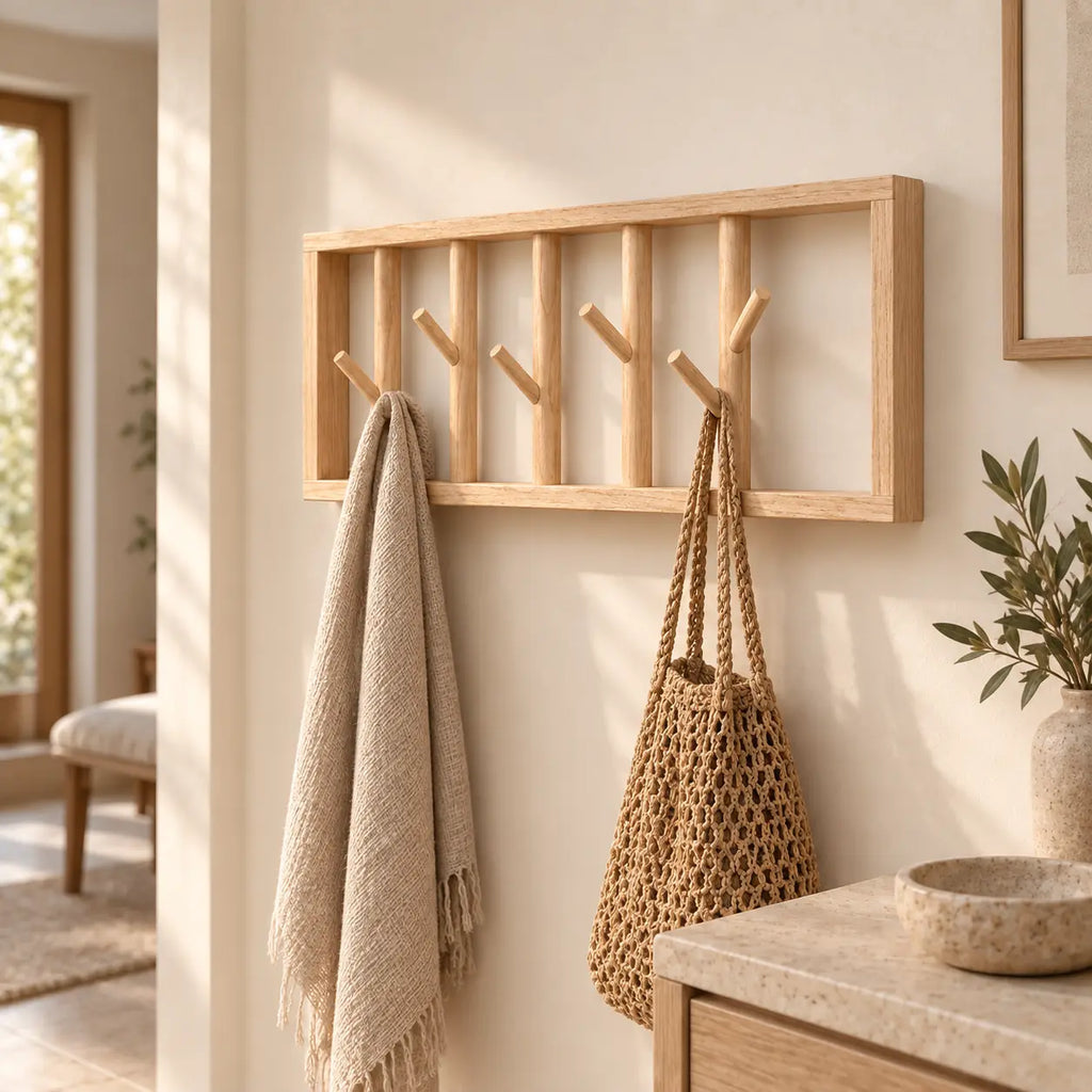 porte-manteau mural bois naturel 50 cm 5 patères – mise en situation dans un intérieur