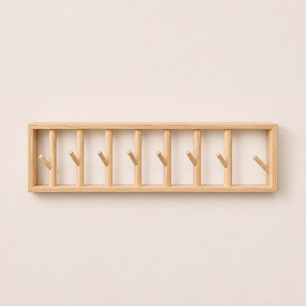 porte-manteau mural bois naturel 70 cm 7 patères – vue principale sur fond beige