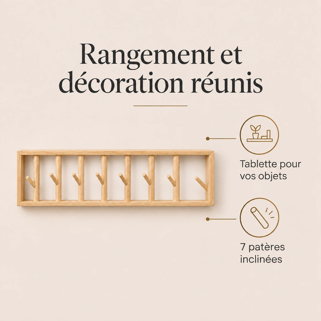 porte-manteau mural bois naturel 70 cm 7 patères – bénéfices et rangement
