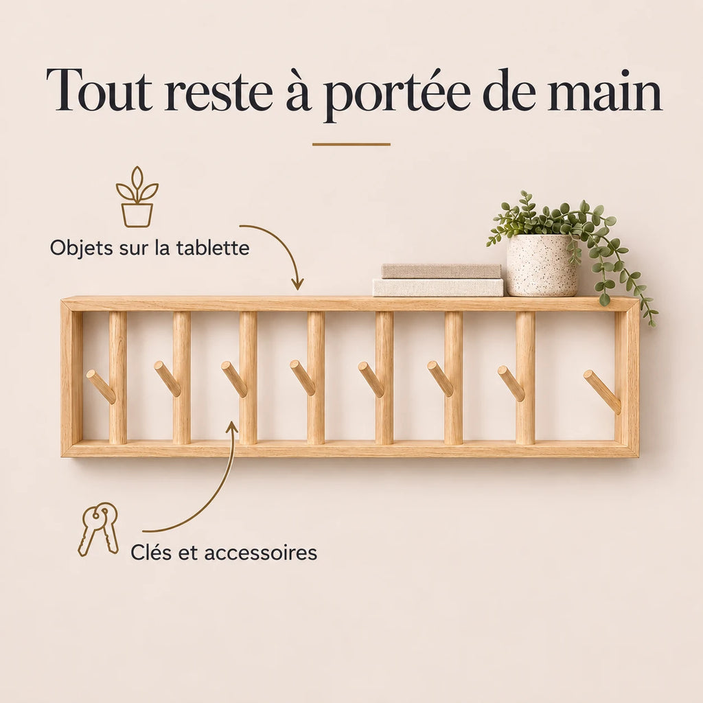 porte-manteau mural bois naturel 70 cm 7 patères – utilisation au quotidien