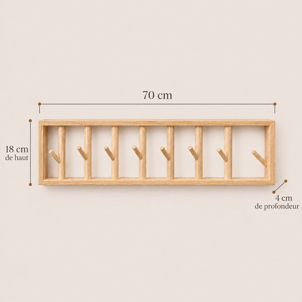 porte-manteau mural bois naturel 70 cm 7 patères – dimensions du produit