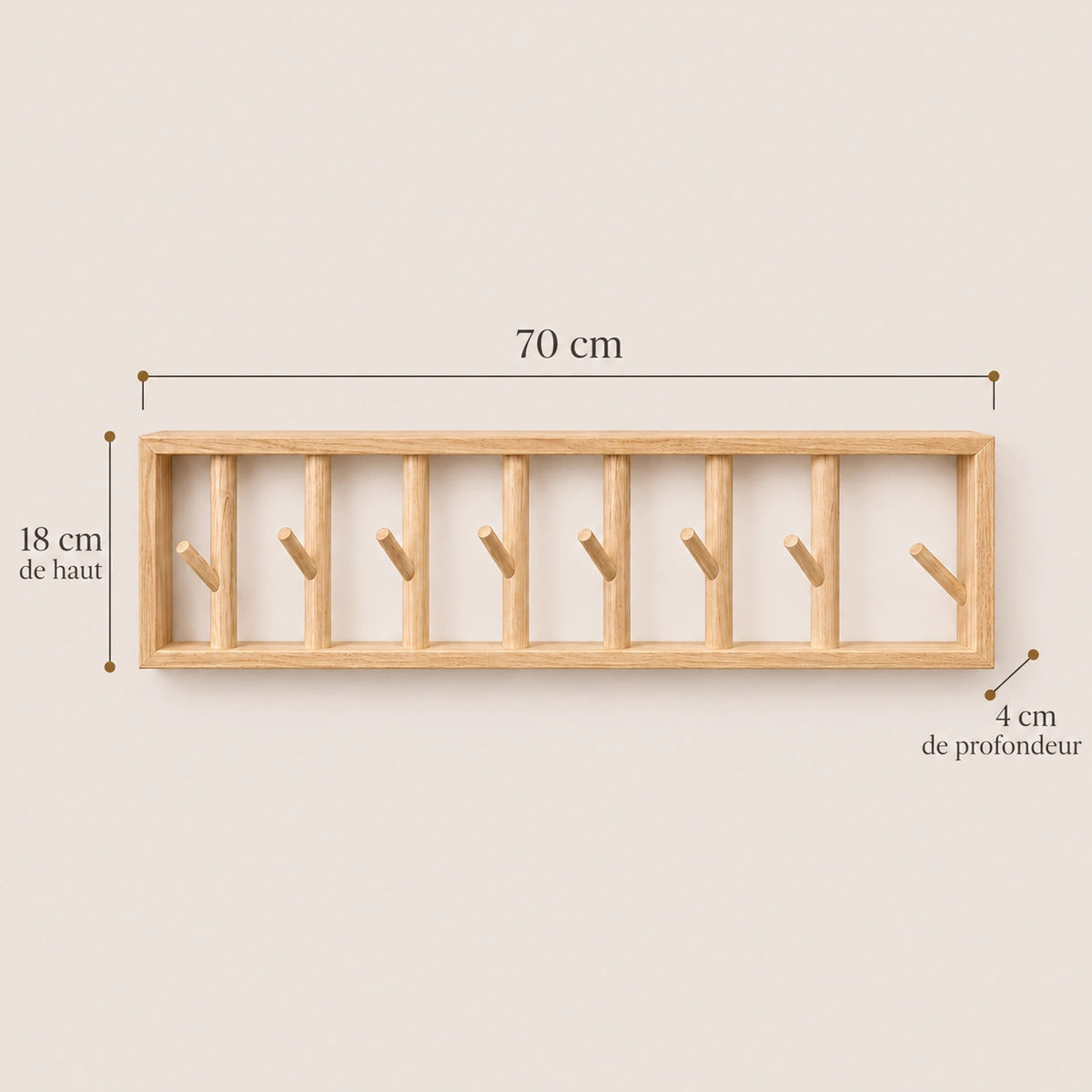 porte-manteau mural bois naturel 70 cm 7 patères – dimensions du produit