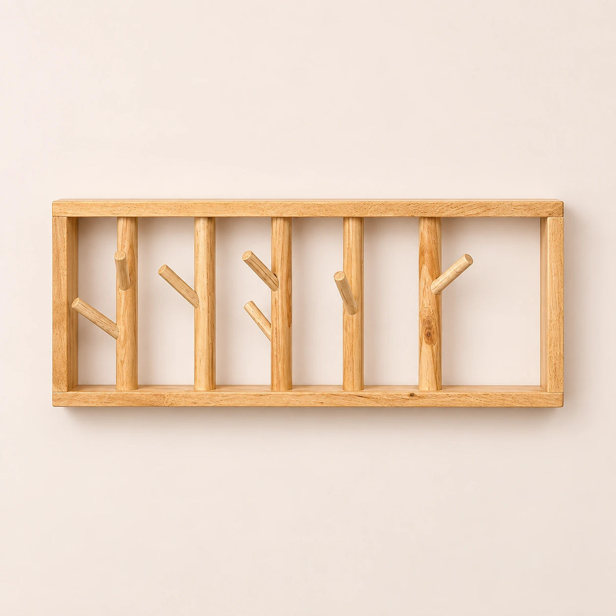 porte-manteau mural bois vernis 50 cm 5 patères – vue principale sur fond beige
