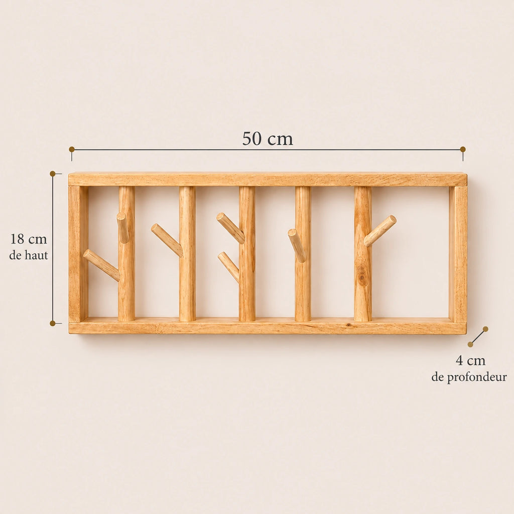porte-manteau mural bois vernis 50 cm 5 patères – dimensions du produit