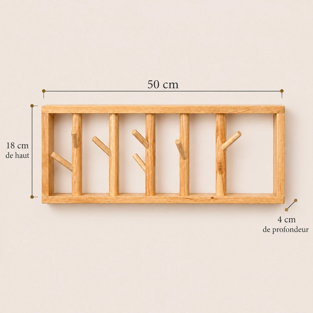 porte-manteau mural bois vernis 50 cm 5 patères – dimensions du produit