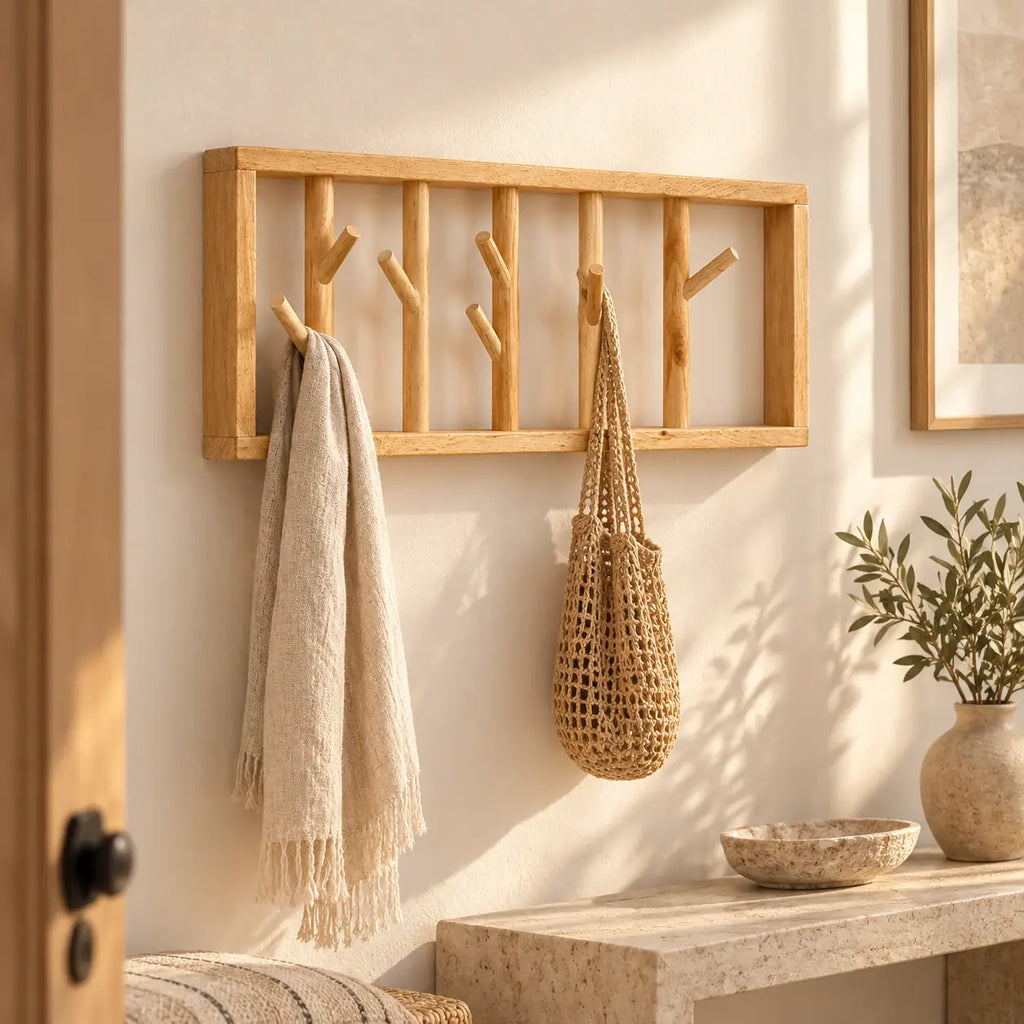 porte-manteau mural bois vernis 50 cm 5 patères – mise en situation dans un intérieur