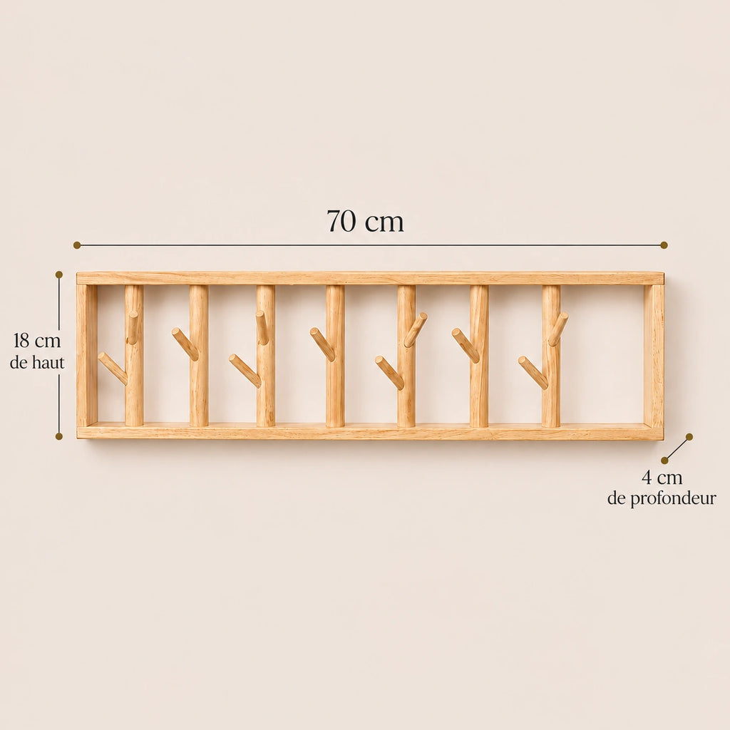 porte-manteau mural bois vernis 70 cm 7 patères – dimensions du produit