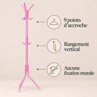 porte-manteau sur pied rose 9 patères 166 cm – bénéfices et rangement