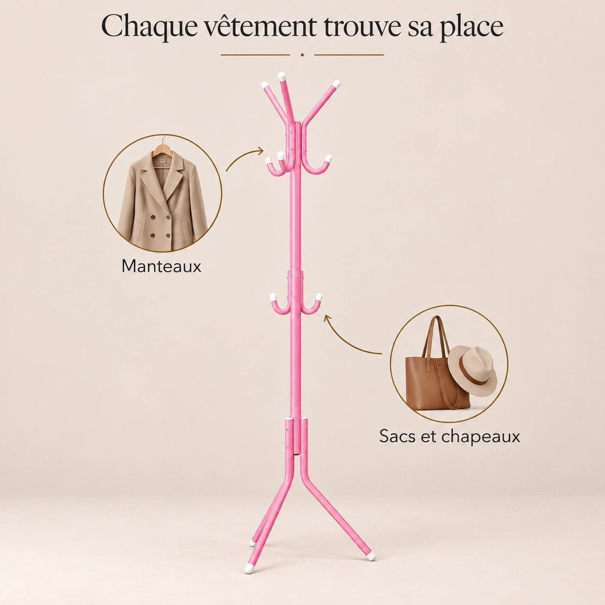 porte-manteau sur pied rose 9 patères 166 cm – utilisation au quotidien