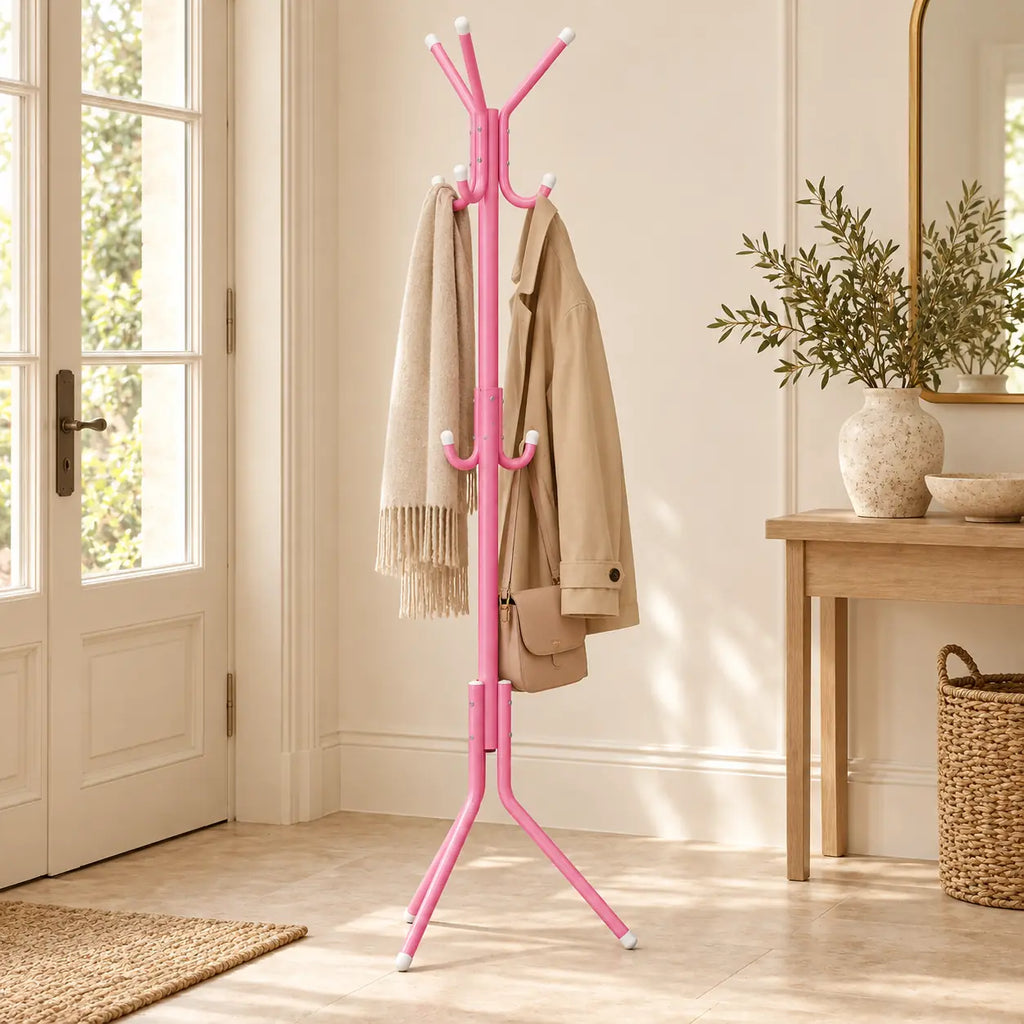 porte-manteau sur pied rose 9 patères 166 cm – dans une entrée contemporaine