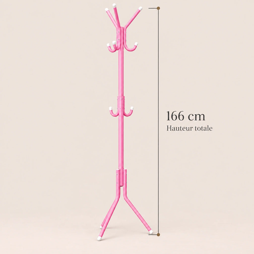 porte-manteau sur pied rose 9 patères 166 cm – dimensions du produit