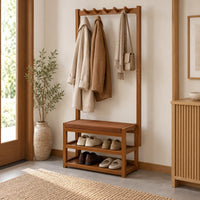 Banc porte-manteau bambou 50 cm dans une entrée aménagée