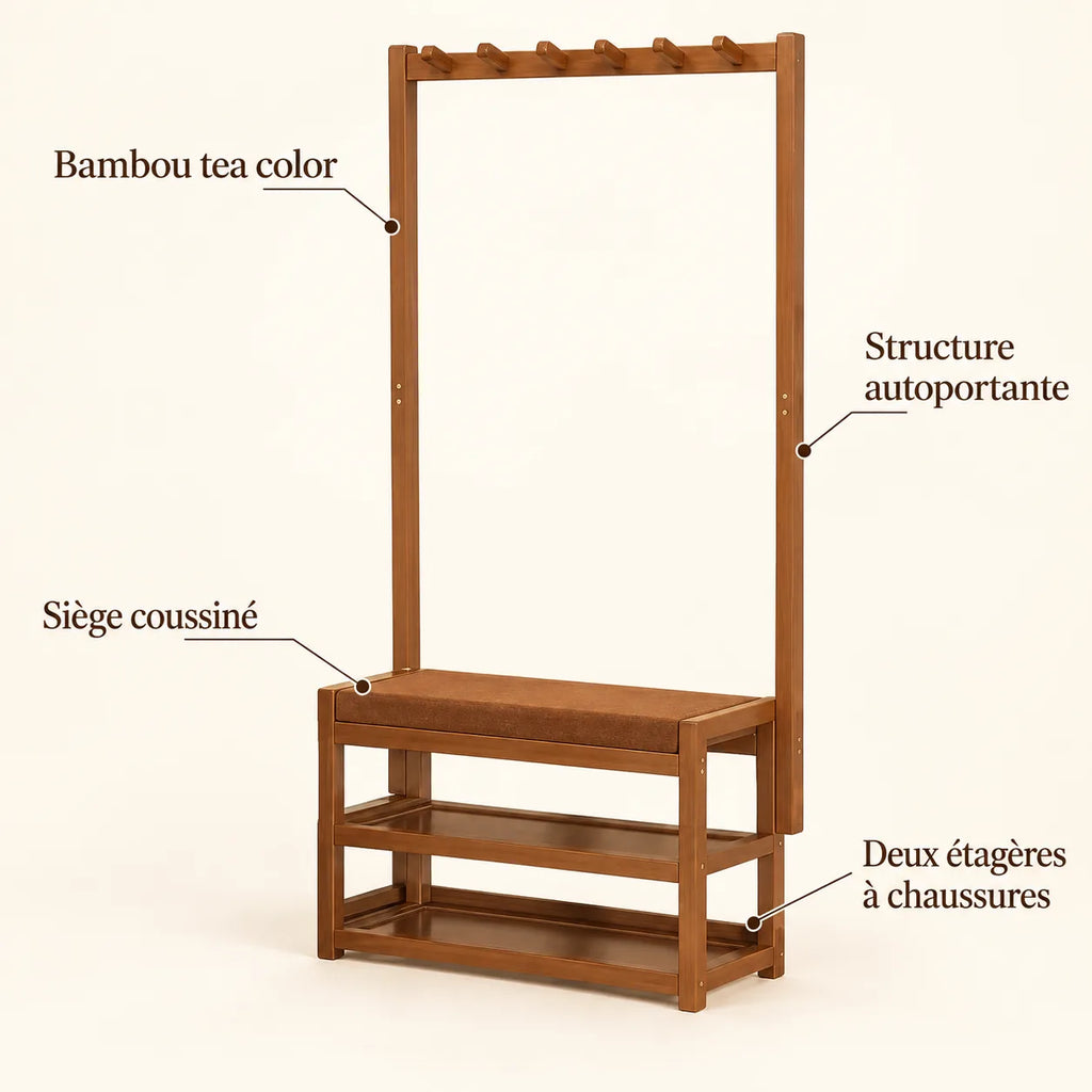 Caractéristiques du banc porte-manteau bambou 50 cm