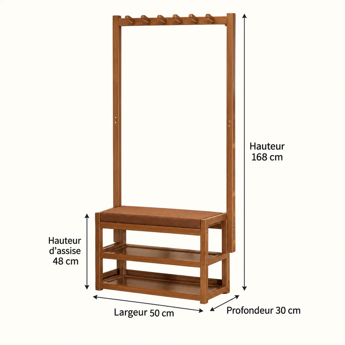 Dimensions du banc porte-manteau bambou 50 cm