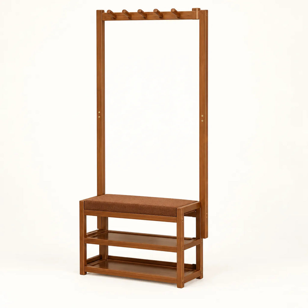 Banc porte-manteau bambou 50 cm complet sur fond clair