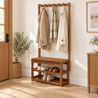 Banc porte-manteau bambou 60 cm en situation dans une entrée
