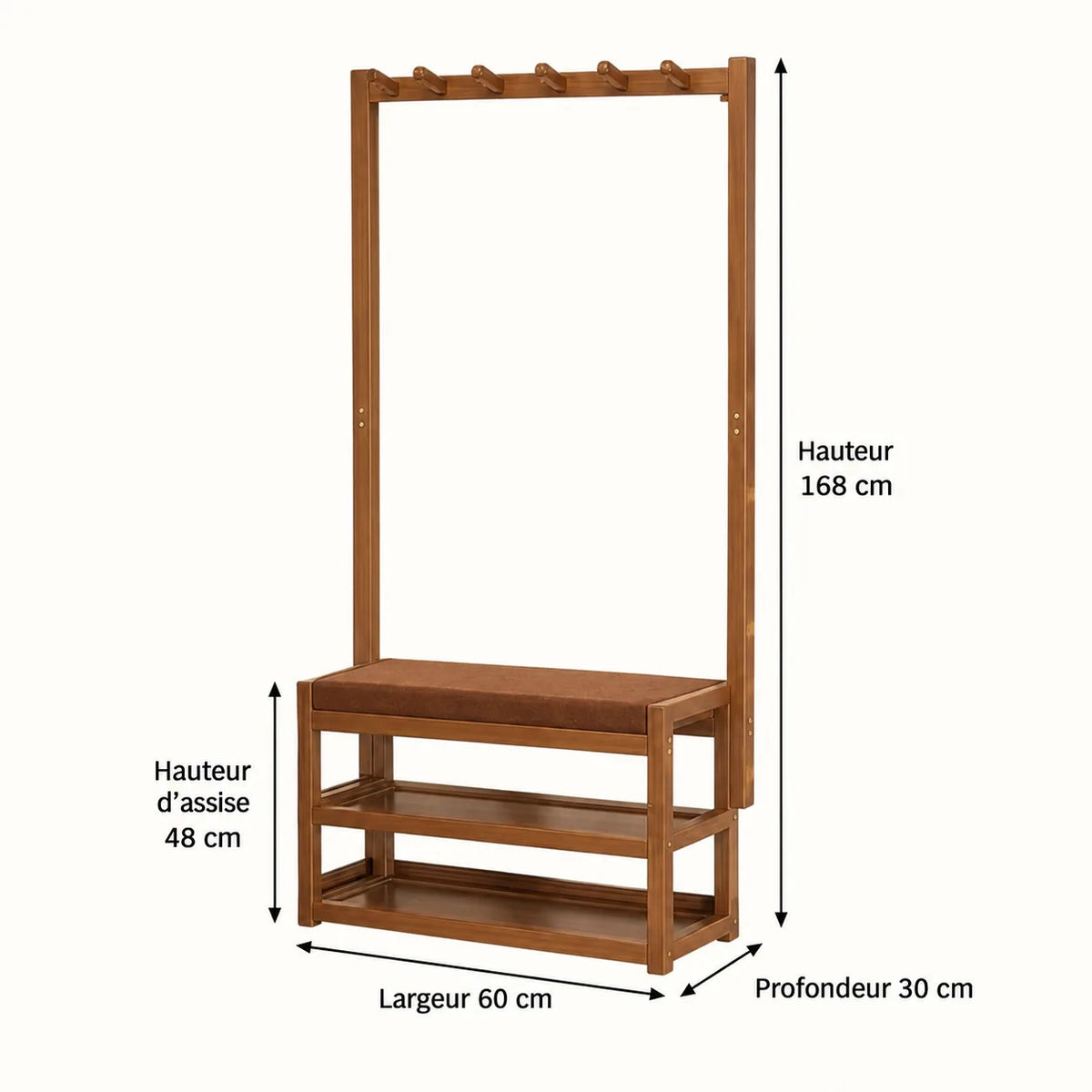 Dimensions du banc porte-manteau bambou 60 cm