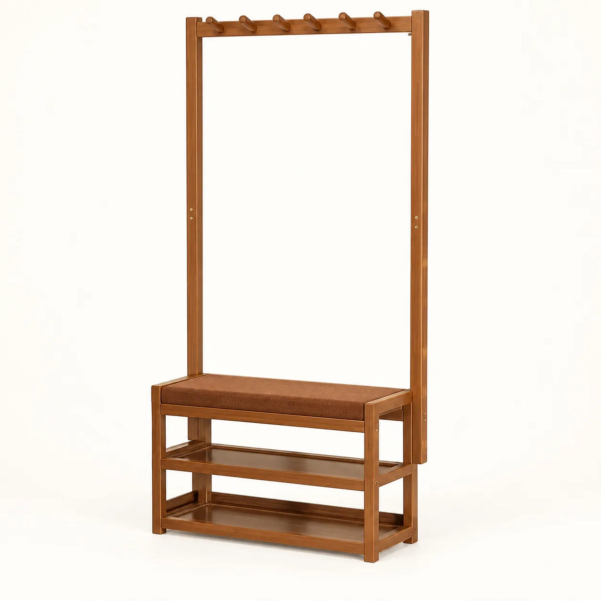 Banc porte-manteau bambou 60 cm complet sur fond clair